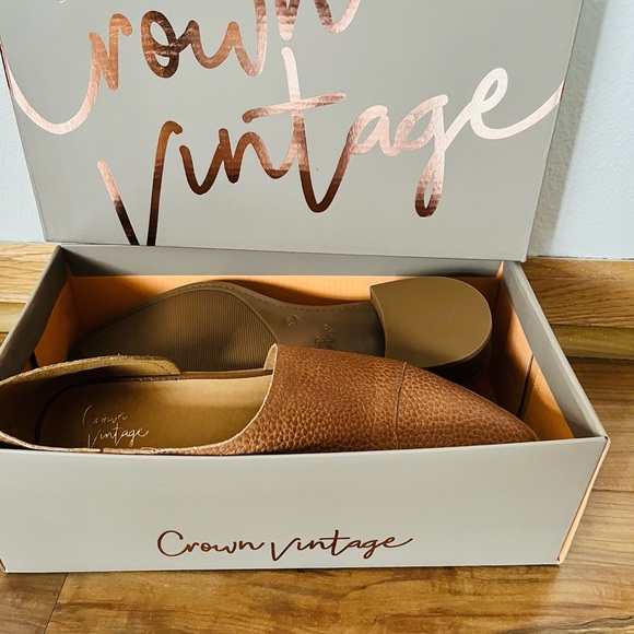 Women’s size 9 Crown Vintage Sakai Pebbled Leather D’Orsay Flat Bootie cognac - Picture 4 of 4